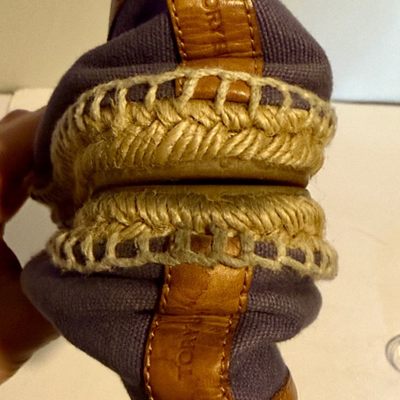 Tory Burch Canvas Espadrille Flats Purple Leather Logo Size 10 - Picture 7 of 9